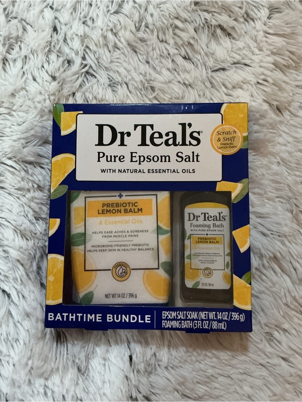 Dr Teal’s Pure Epsom Salt Prebiotic Lemon Balm Bathtime Bundle Gift Set NIB - Picture 2 of 9